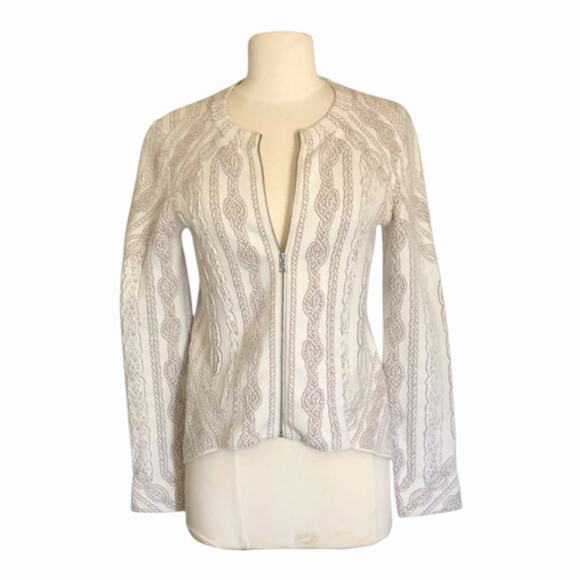 BCBGMaxAzria Jackets & Blazers - BCBGMaxAzria White Cream Stretch Jacket Front Zip Asymmetrical Hem Women’s XS